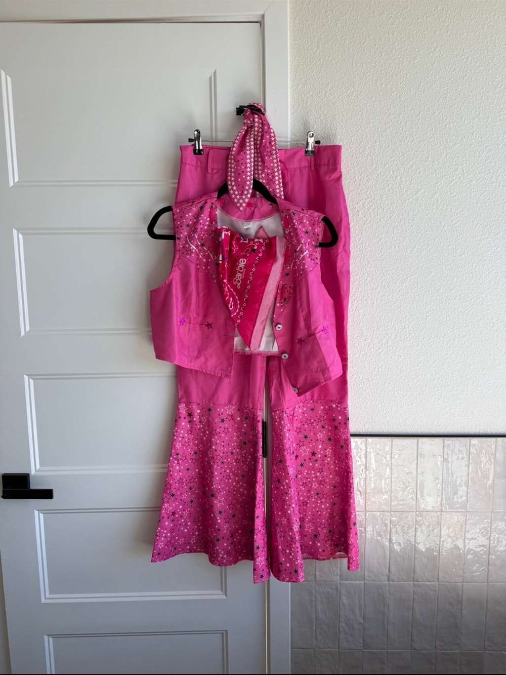 Women’s Barbie Halloween Costume Pink Cowgirl Outfit Movie Vest Bandana Adult